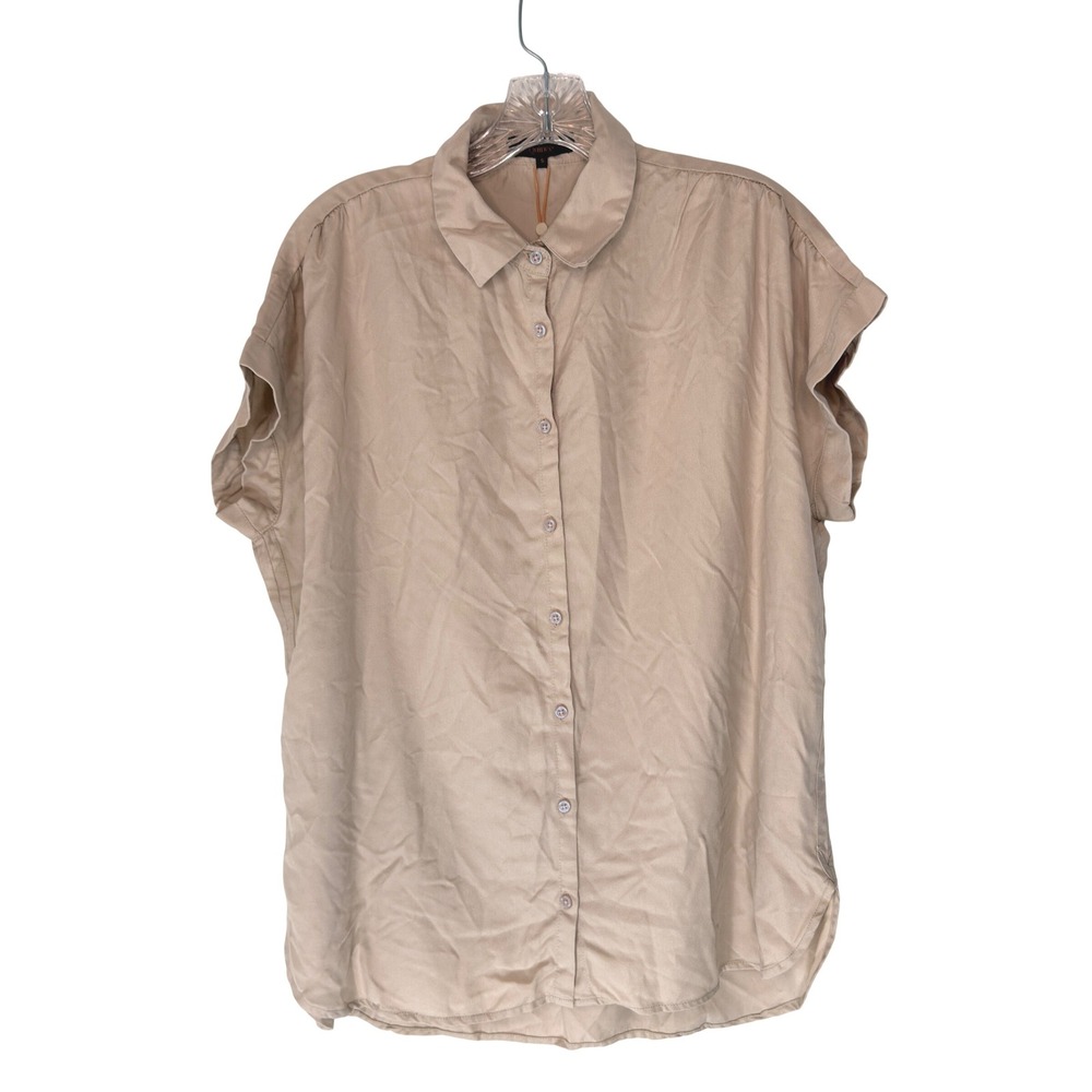 Quince Vintage Wash Tencel Camp Shirt Tan Khaki Button Up‎ Short Sleeve Small